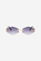 Rimless Geometric Sunglasses with Spiked Gold Temples – Purple