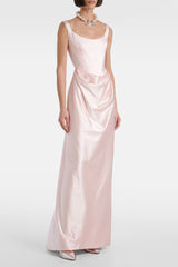 Fiona Pink Satin Square Neck Maxi Dress