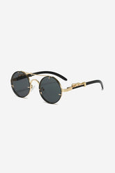Round Sunglasses with Sculpted Leopard Temples and Double Gold Bridge – Black