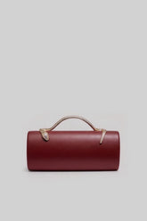Structured Clutch Bag with Snake Handle And Gold Chain – Burgundy