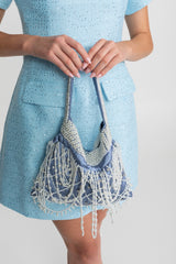 Beaded Satin Mini Bag – Blue