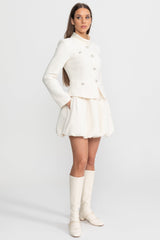 Textured Mini Dress with Crystal Button Embellishments – Ivoire