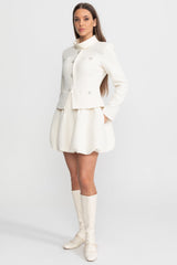 Textured Mini Dress with Crystal Button Embellishments – Ivoire