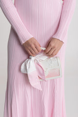 Top Handle Bag With With Feather-Effect Panel - White/pink