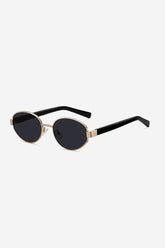 Vintage-Inspired Oval Sunglasses with Slim Gold Frame and Bold Acetate Temples – Black