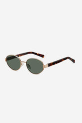 Vintage-Inspired Oval Sunglasses with Slim Gold Frame and Bold Acetate Temples – Green
