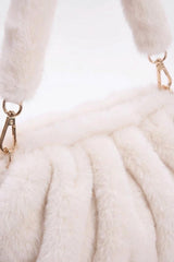Faux Fur Shoulder Bag with Ruched Design – White