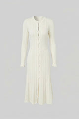 Knit Button-Front Midi Dress with Pointelle Detailing – Ivoire