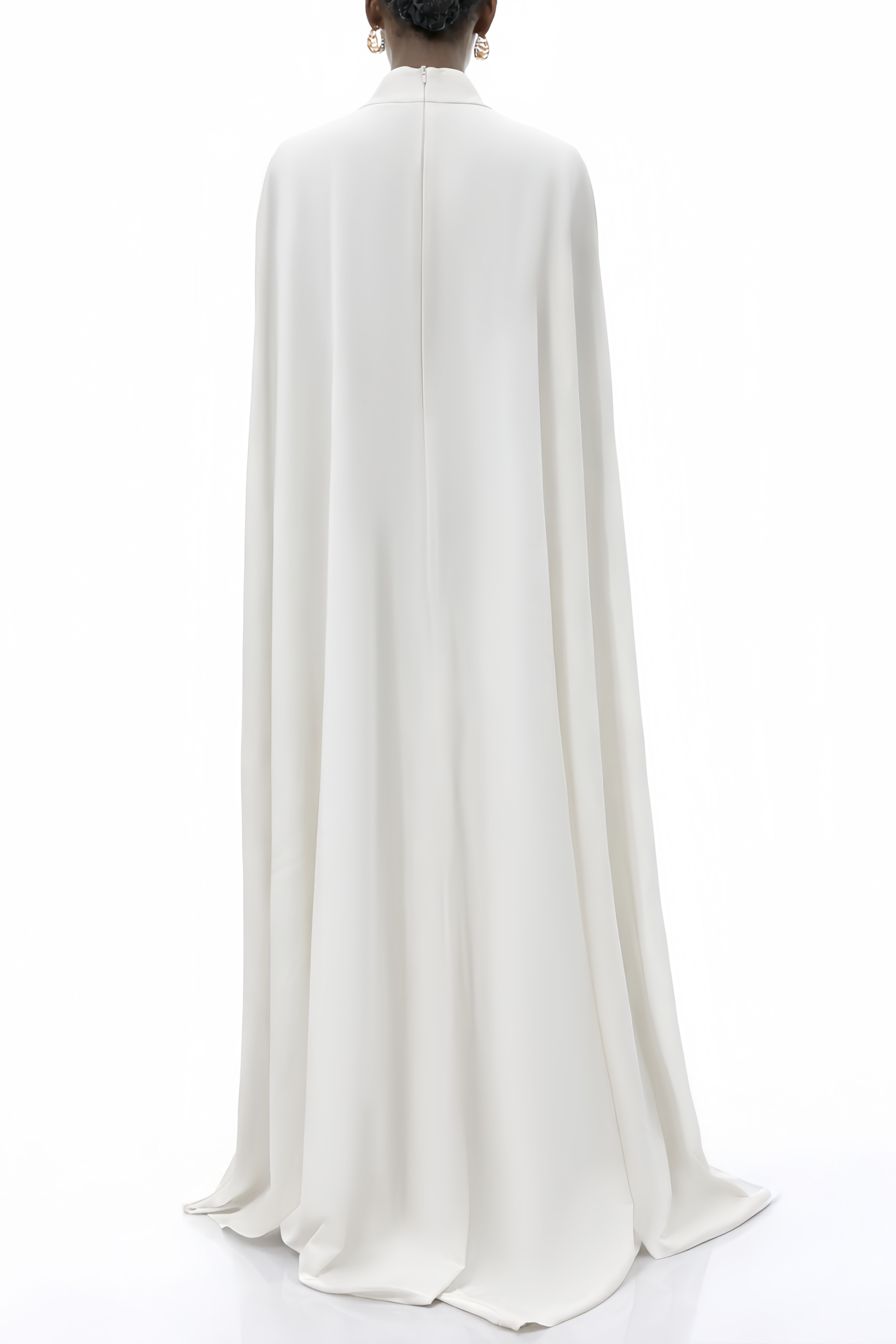 Antonina White Cape Maxi Gown with Long Sleeves