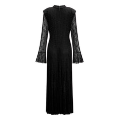 Justyna Black Rhinestone Guipure Lace Maxi Dress