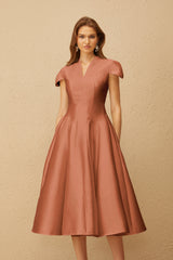 Aventin Brown Godet Design Midi Dress