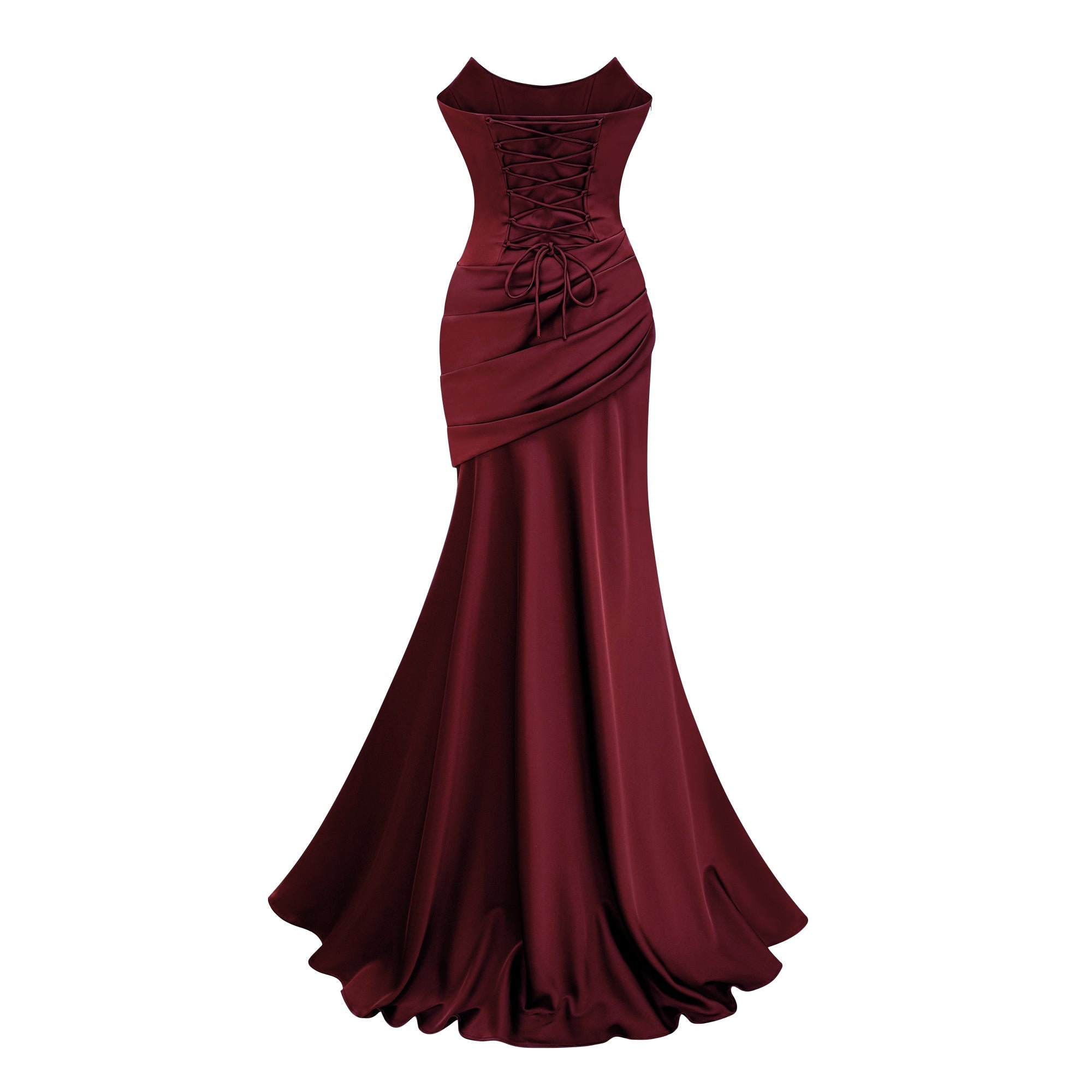 Marilou Burgundy Ruched Satin Maxi Dress