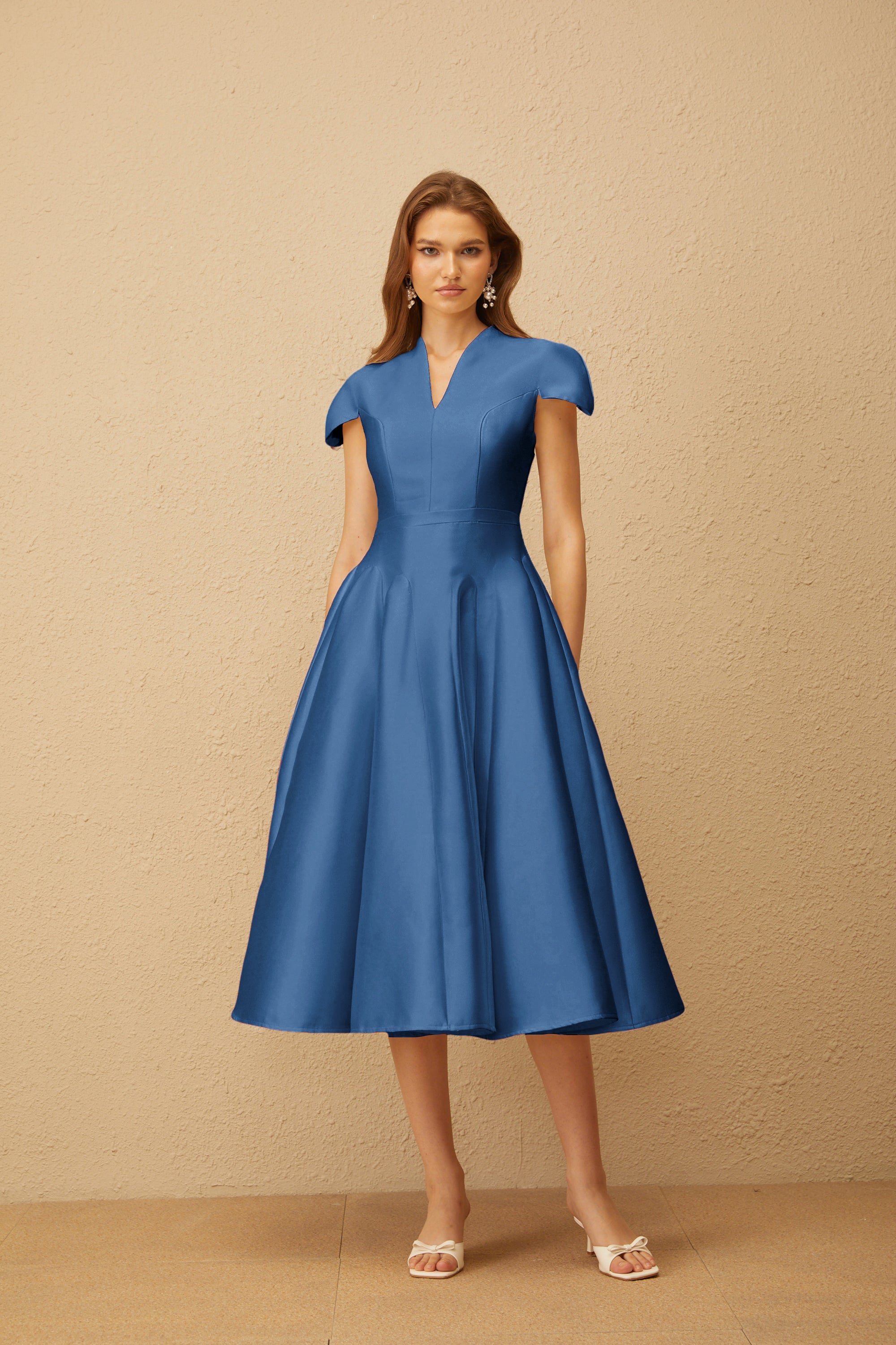 Aventin Blue Godet Design Midi Dress