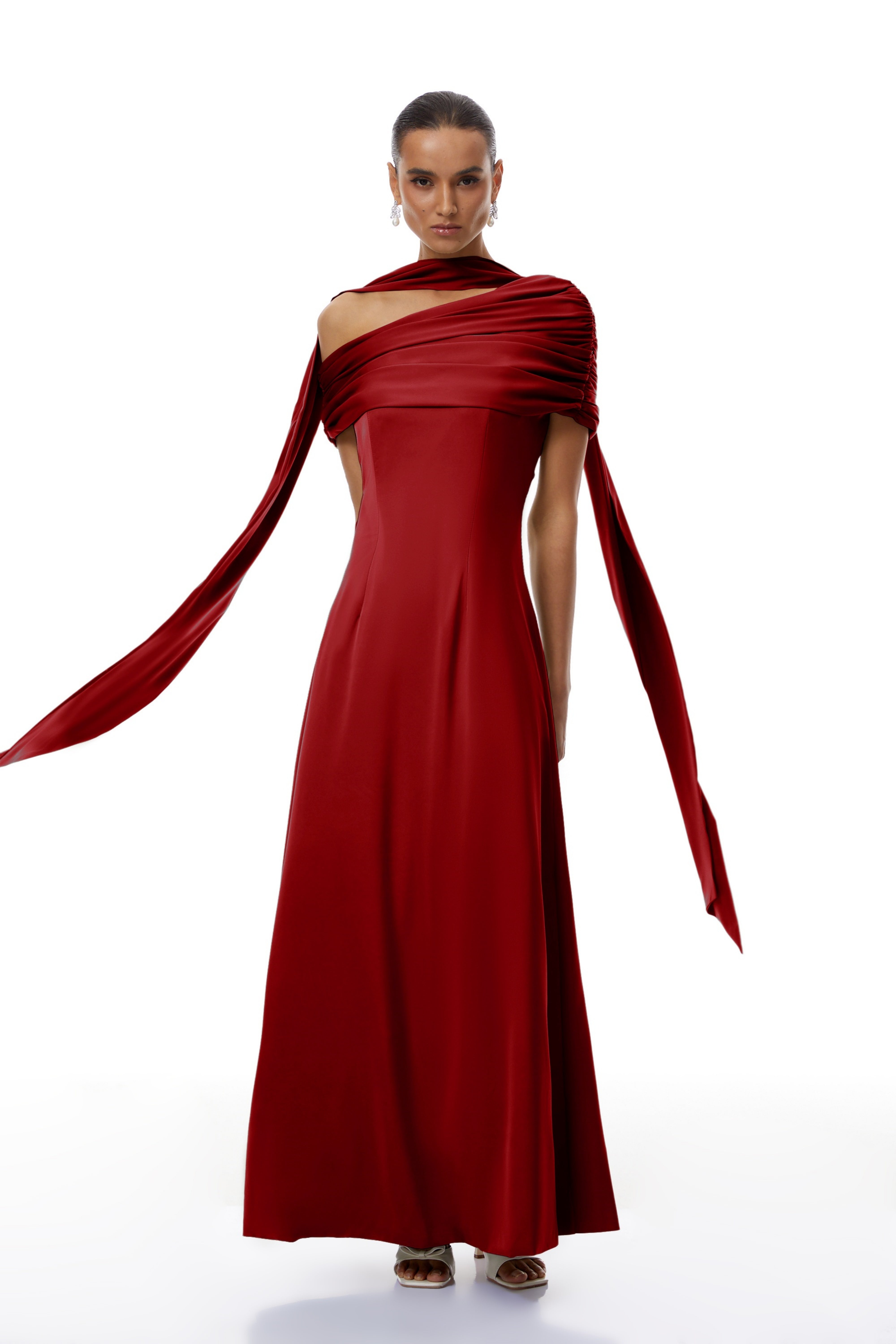 Benedetta Red One Shoulder Satin Maxi Dress