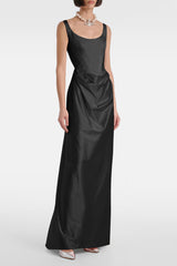 Fiona Black Satin Square Neck Maxi Dress