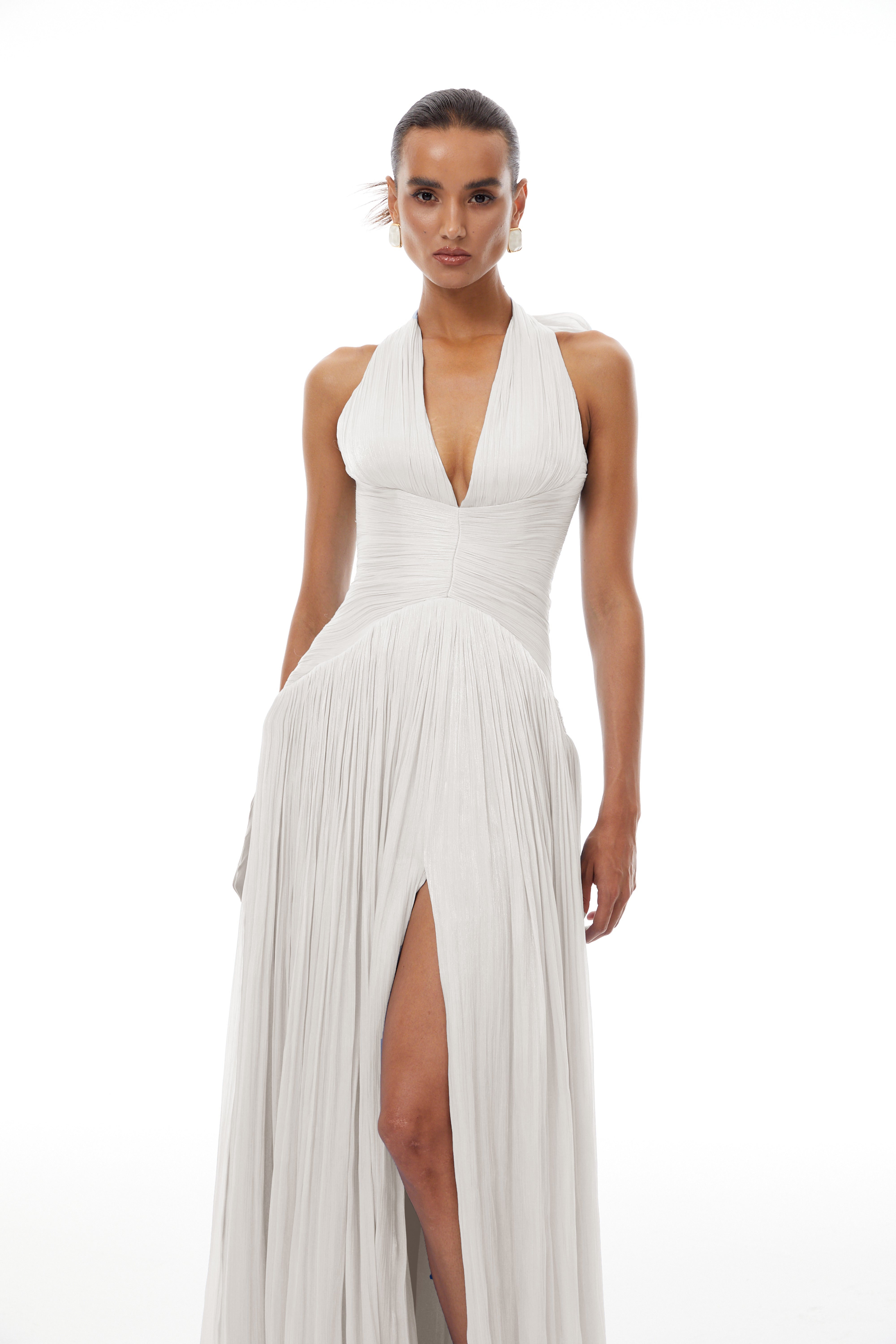 Térébenthine White Glossy Gathered Maxi Dress
