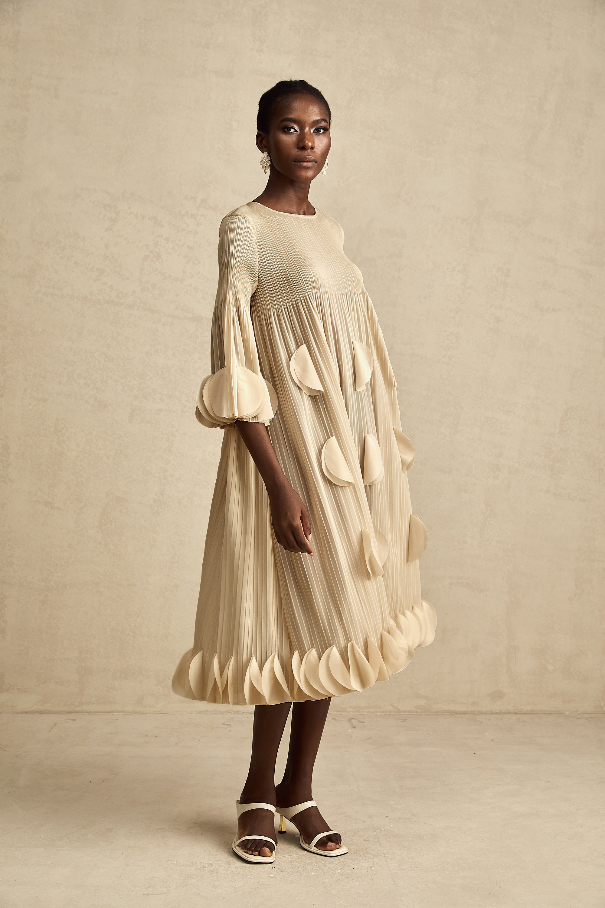 Alizée 3d-petal pleated midi dress (Final Sale)