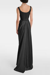 Fiona Black Satin Square Neck Maxi Dress