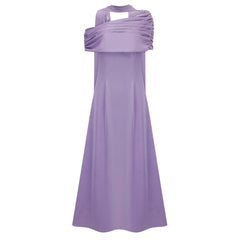 Benedetta Lilac One Shoulder Satin Maxi Dress