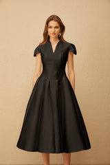 Aventin Black Godet Design Midi Dress