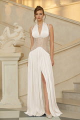 Gwenaëlle White Rhinestone Panel Maxi Dress