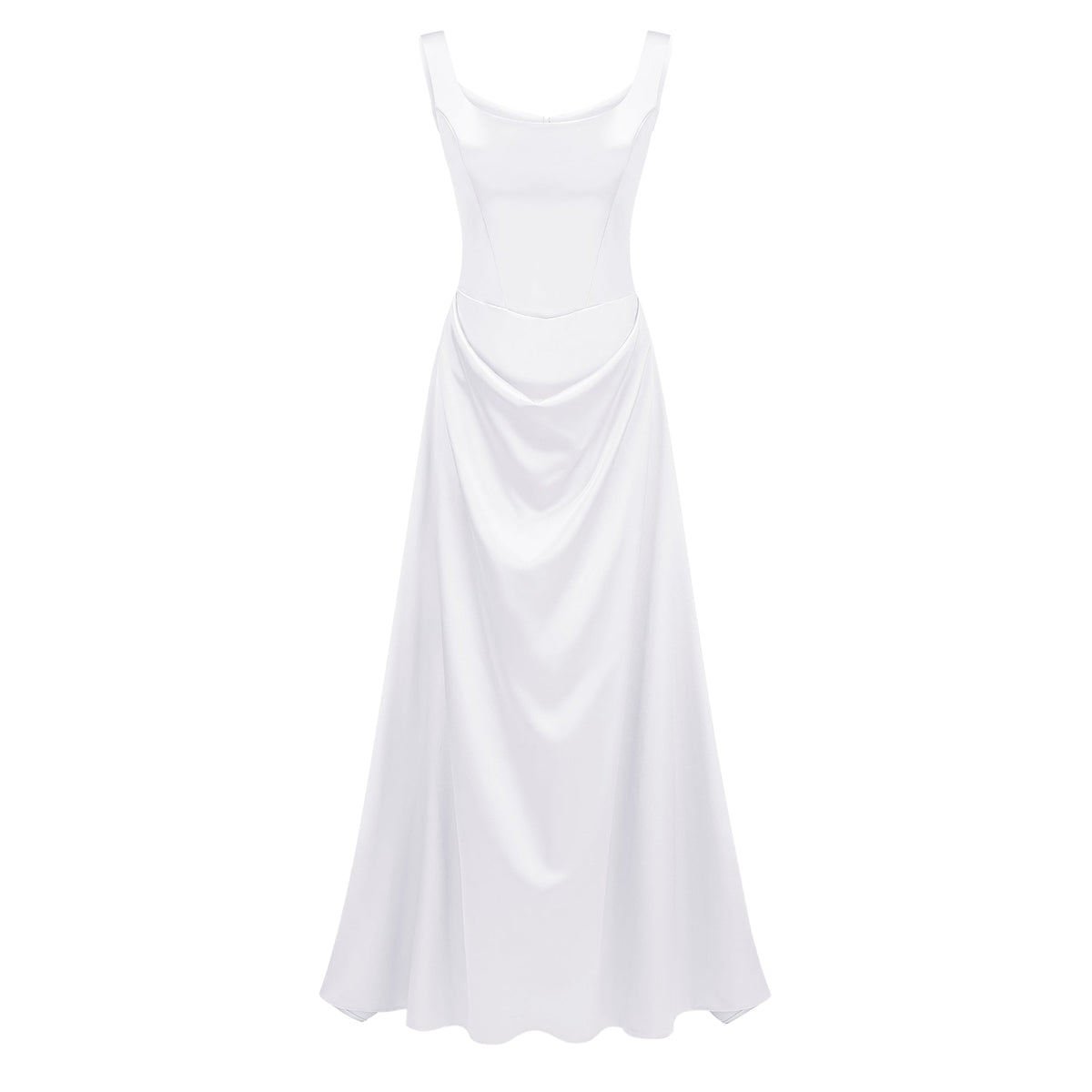 Fiona White Satin Square Neck Maxi Dress