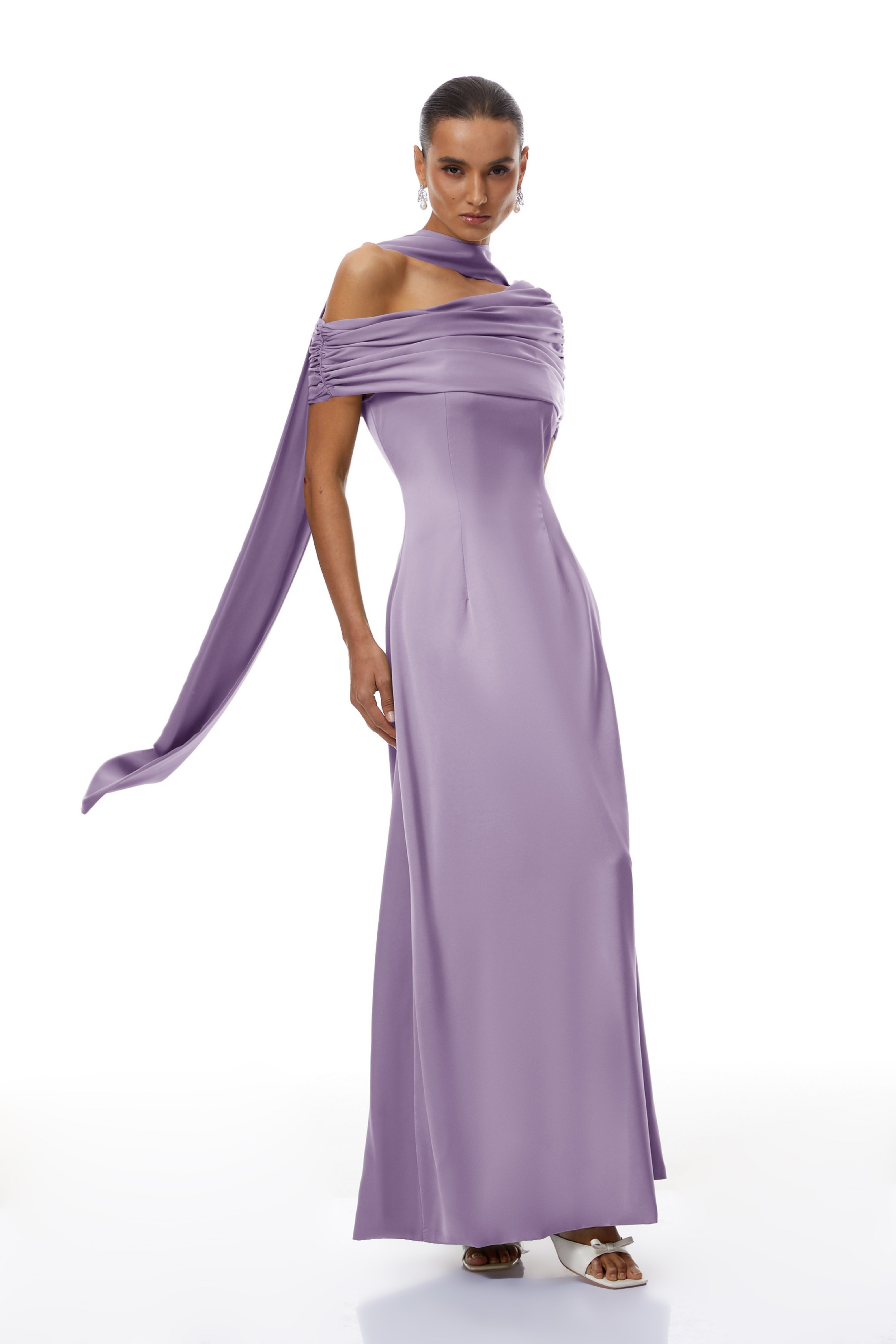 Benedetta Lilac One Shoulder Satin Maxi Dress