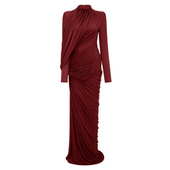 Arlette Red Asymmetrical Ruched Maxi Dress