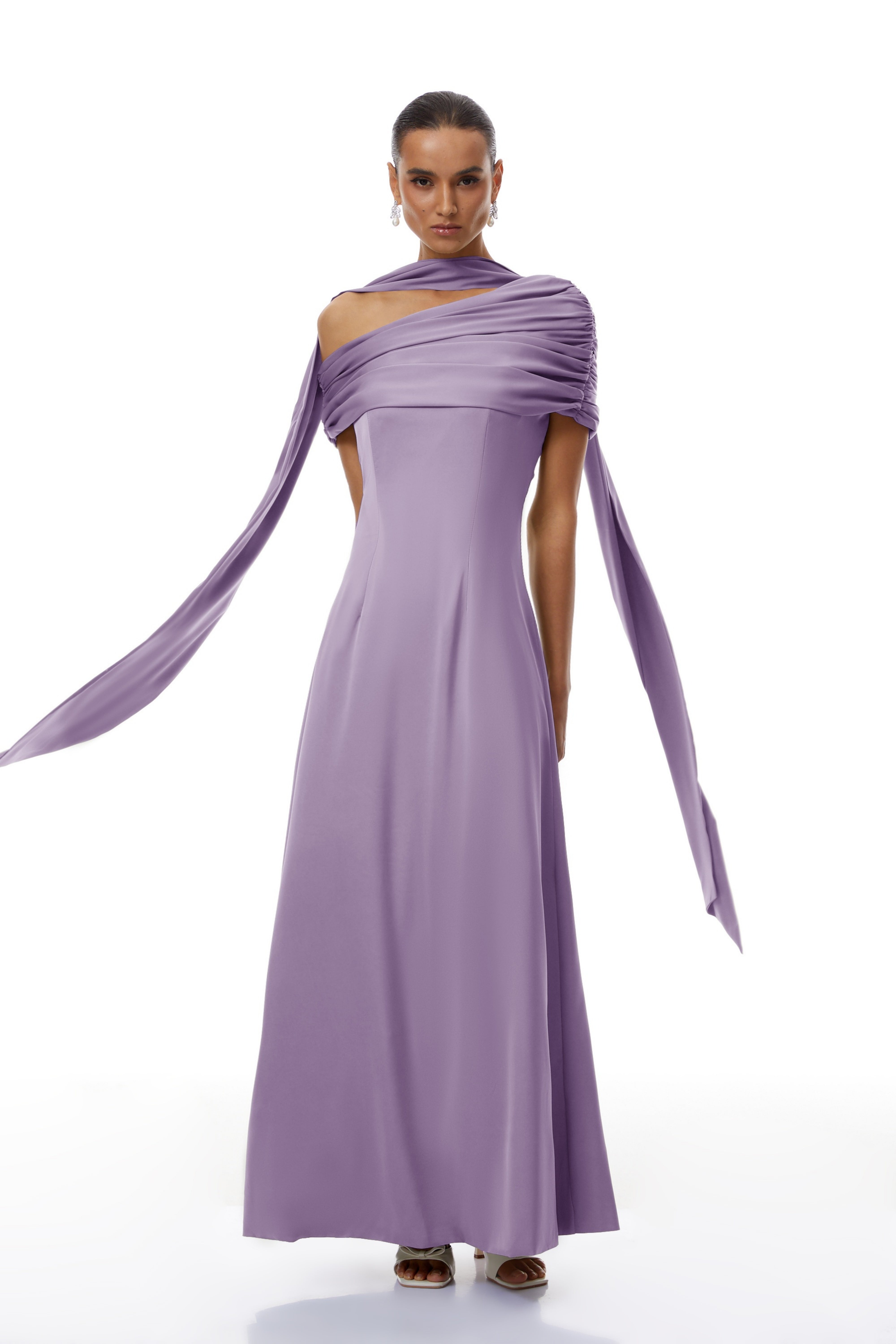 Benedetta Lilac One Shoulder Satin Maxi Dress
