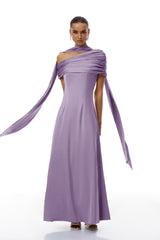 Benedetta Lilac One Shoulder Satin Maxi Dress