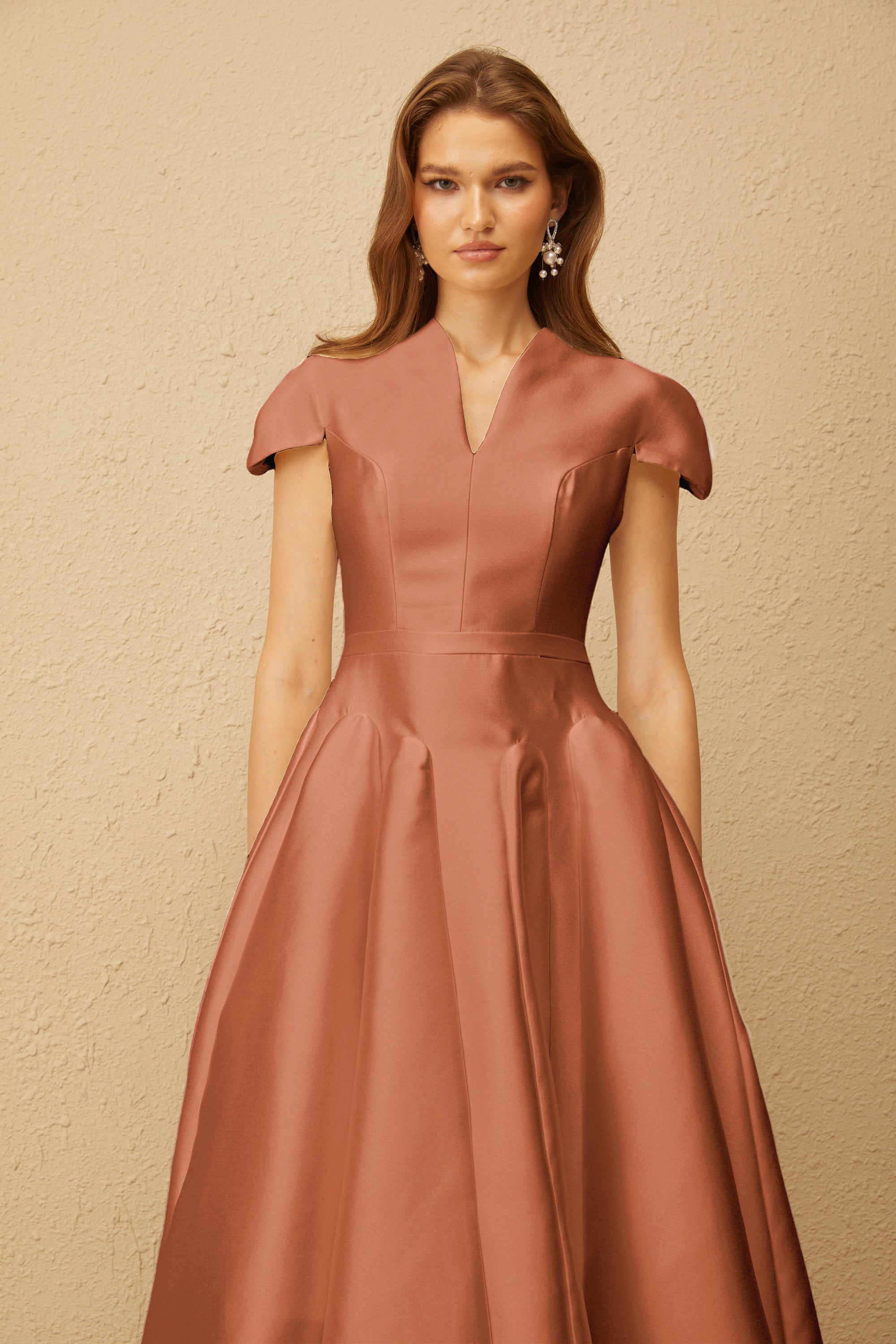 Aventin Brown Godet Design Midi Dress