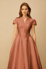 Aventin Brown Godet Design Midi Dress