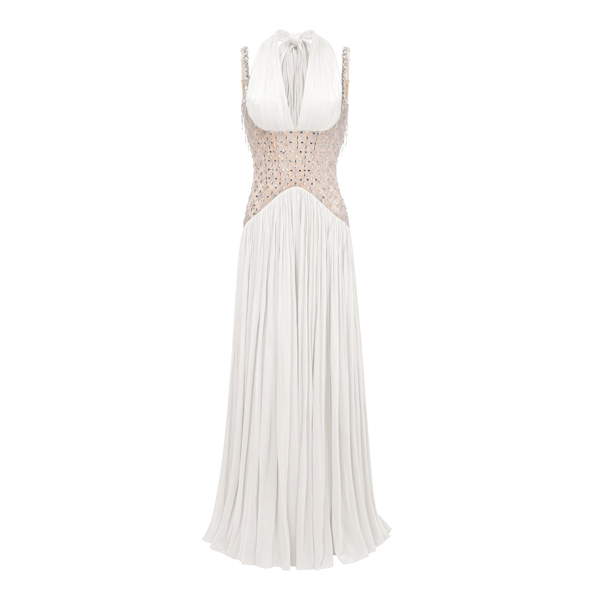 Gwenaëlle White Rhinestone Panel Maxi Dress