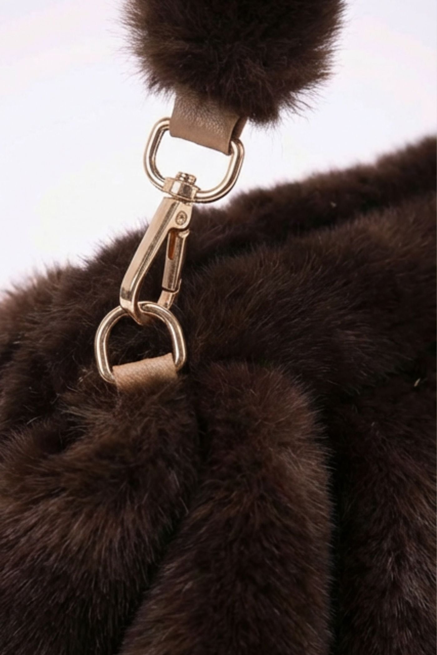 Faux Fur Shoulder Bag with Ruched Design – Brown