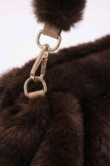 Faux Fur Shoulder Bag with Ruched Design – Brown