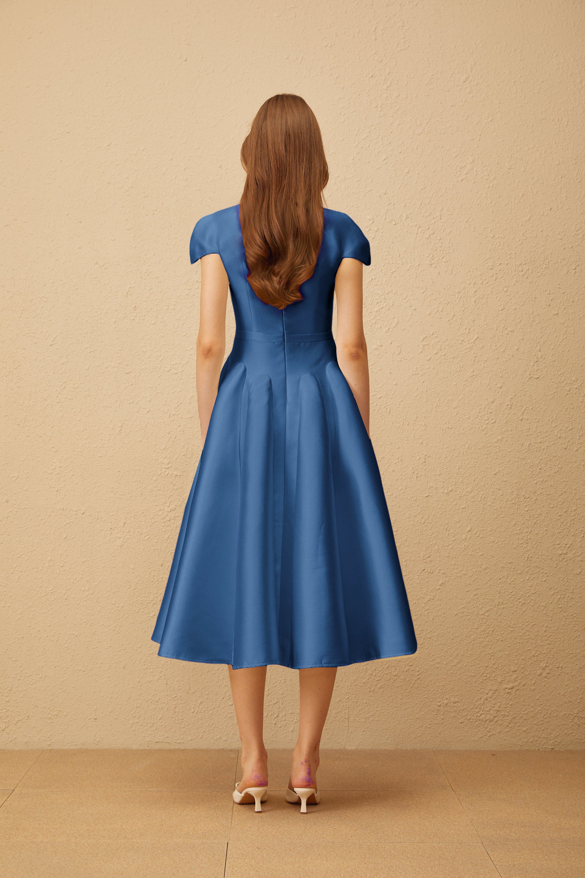 Aventin Blue Godet Design Midi Dress