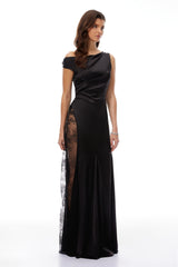 Hazel Black Lace Panel Satin Maxi Dress