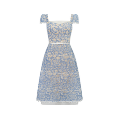 Gaëlle Blue Floral Embroidered Midi Dress
