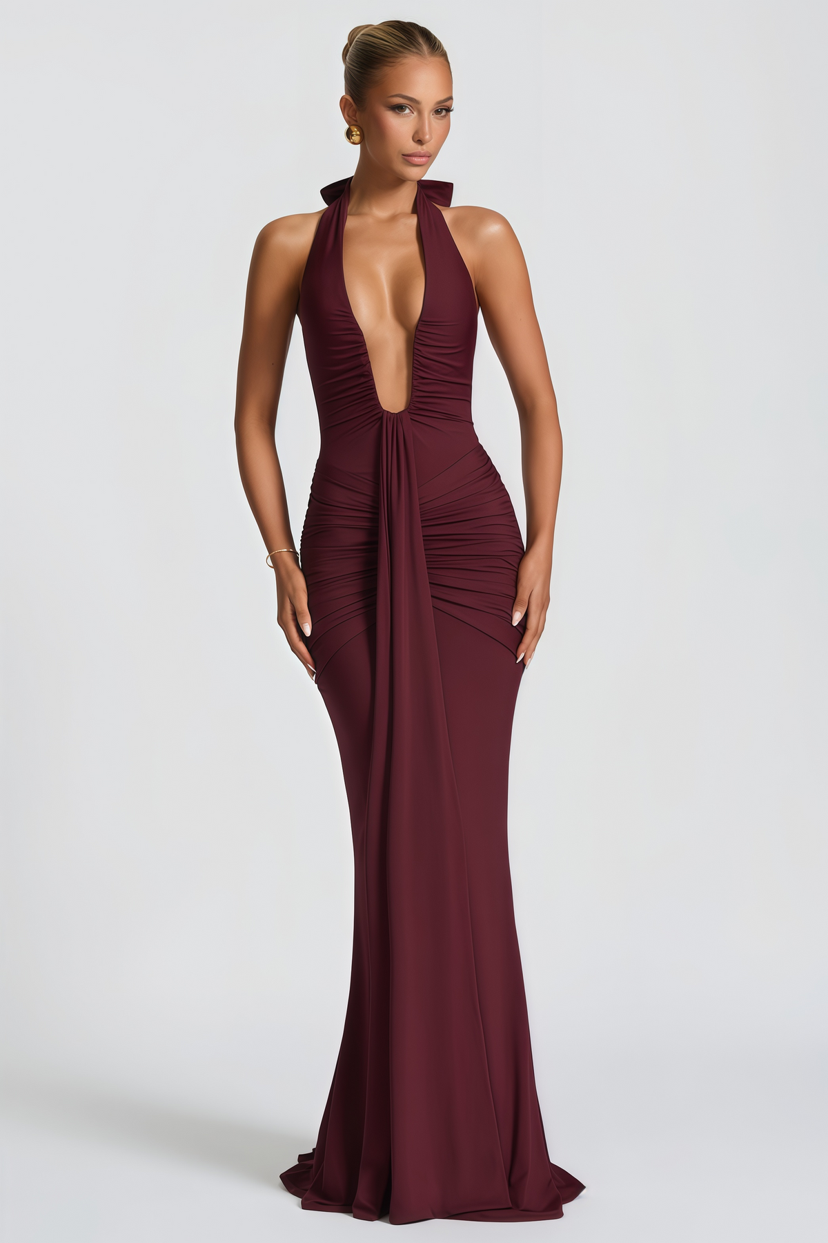 Aiglantine Halterneck Ruched Maxi Dress