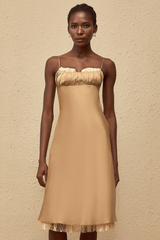 Ananias Khaki Lace Panel Satin Midi Dress (Final Sale)