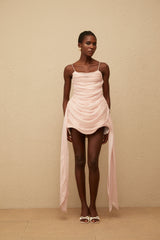 Vénus Pink Ribbon Design Ruched Mini Dress