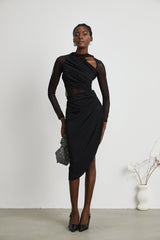 Clarisse semi-sheer ruched midi dress (Final Sale-US Only)