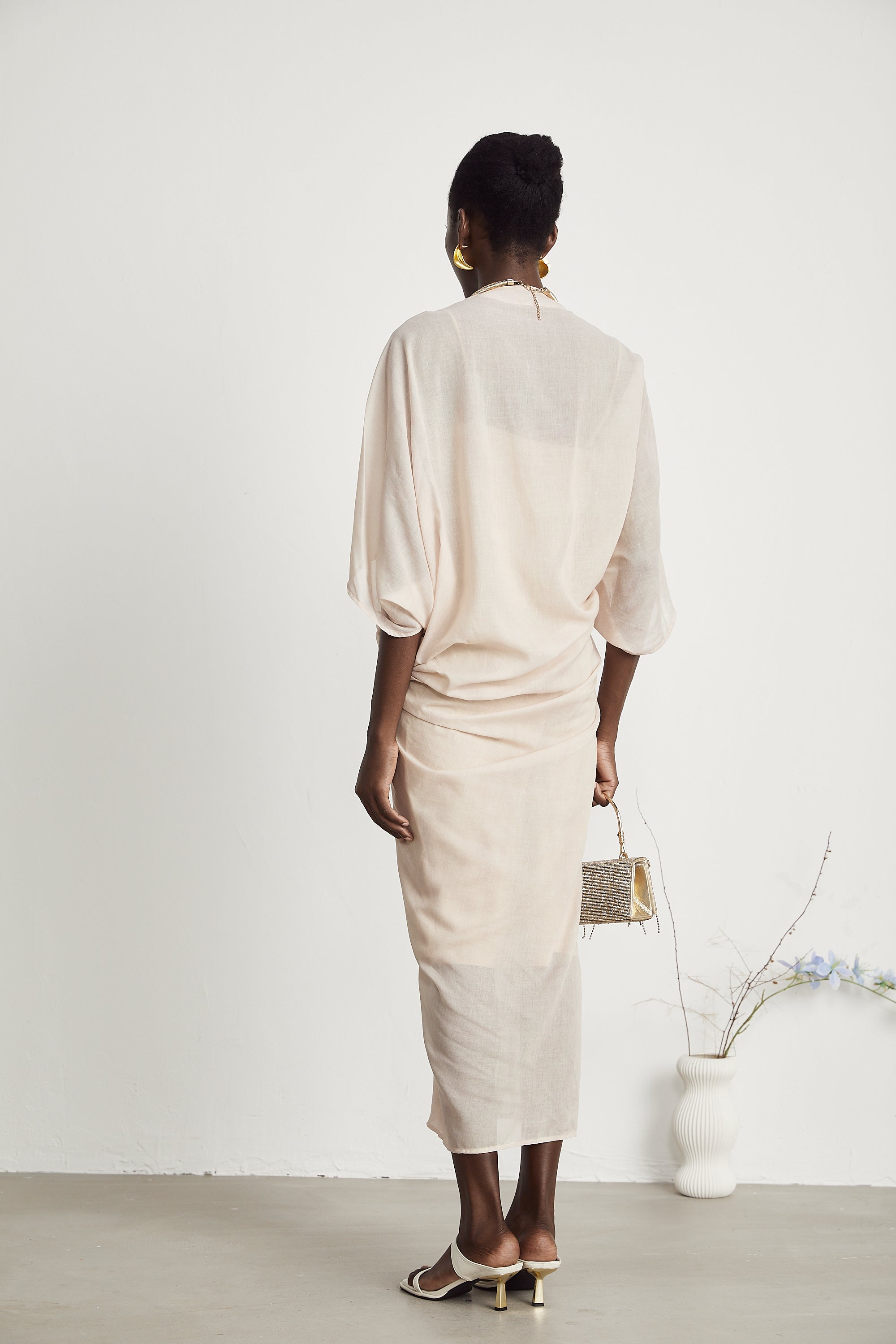 Solène semi-sheer V-neck midi dress (Final Sale-US Only)