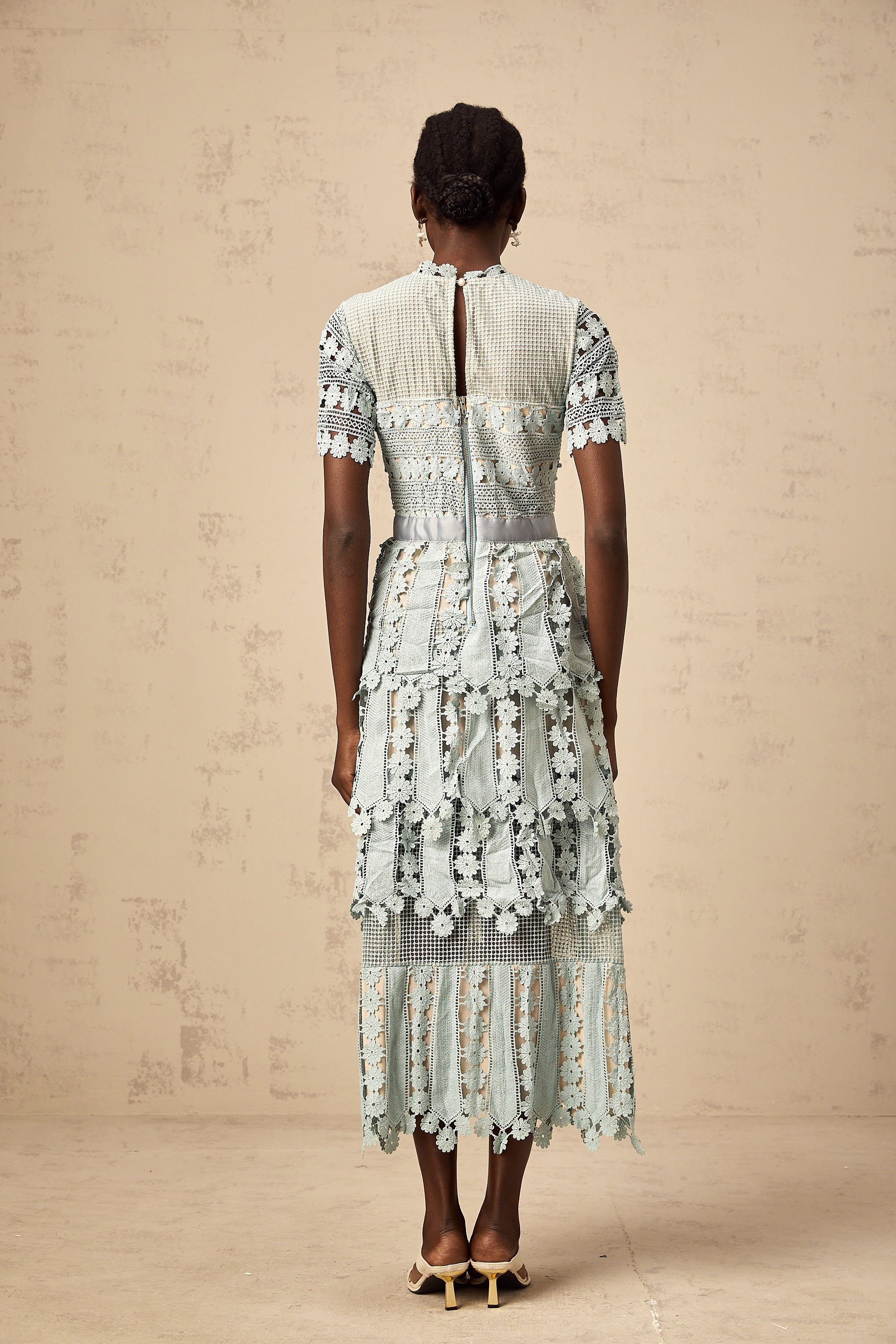 Océane green floral embroidered midi dress (Final Sale)