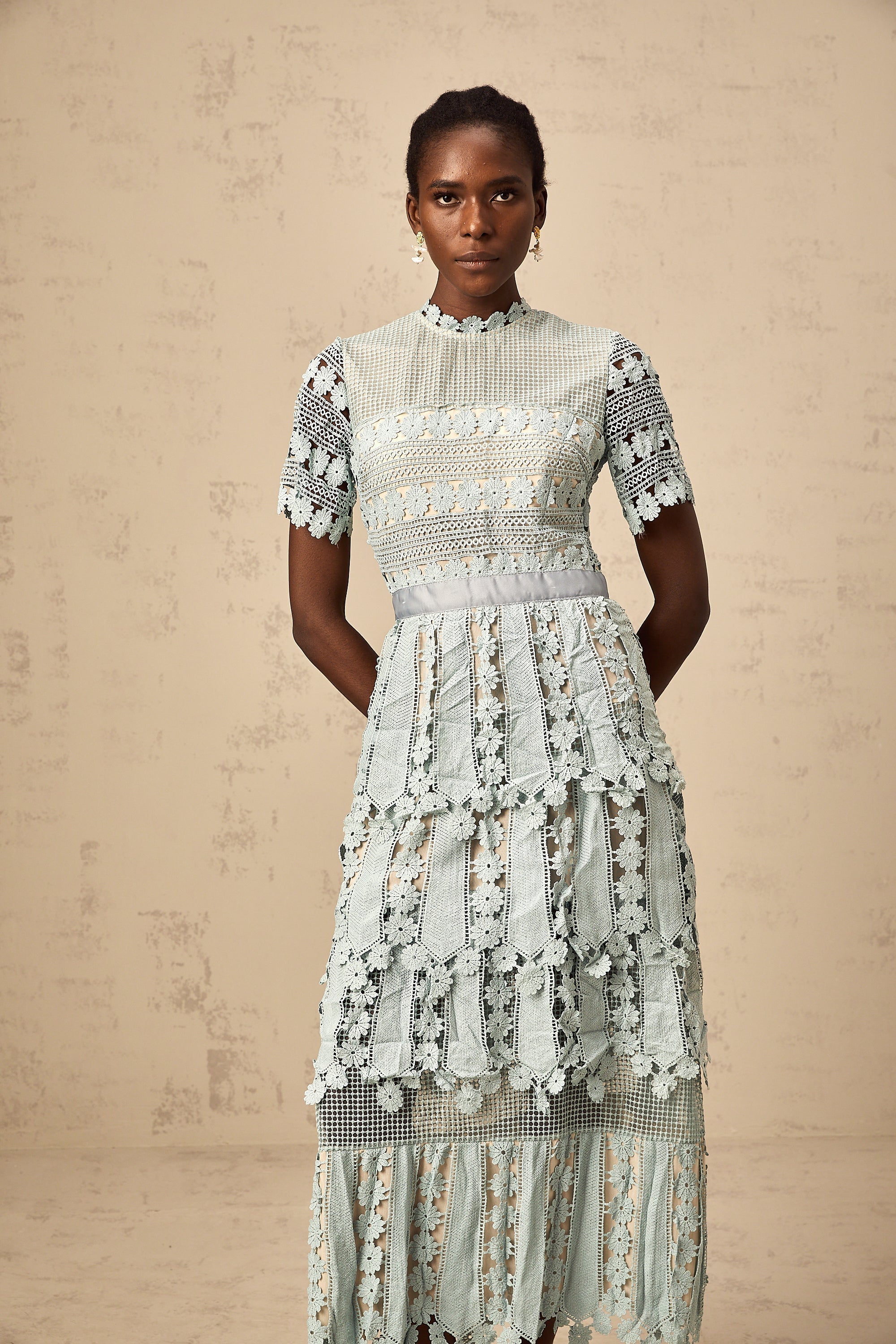 Océane green floral embroidered midi dress (Final Sale)