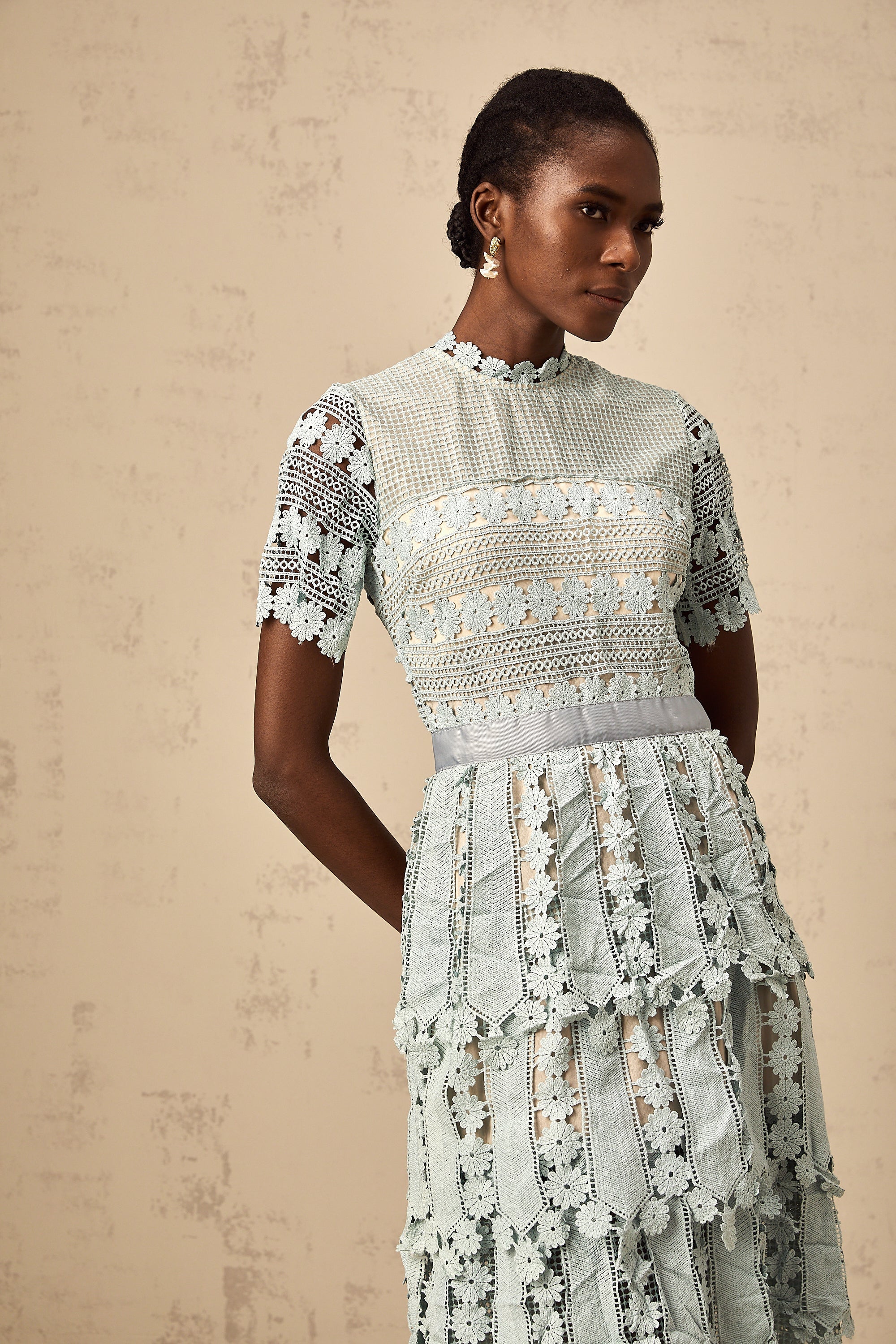 Océane green floral embroidered midi dress (Final Sale)