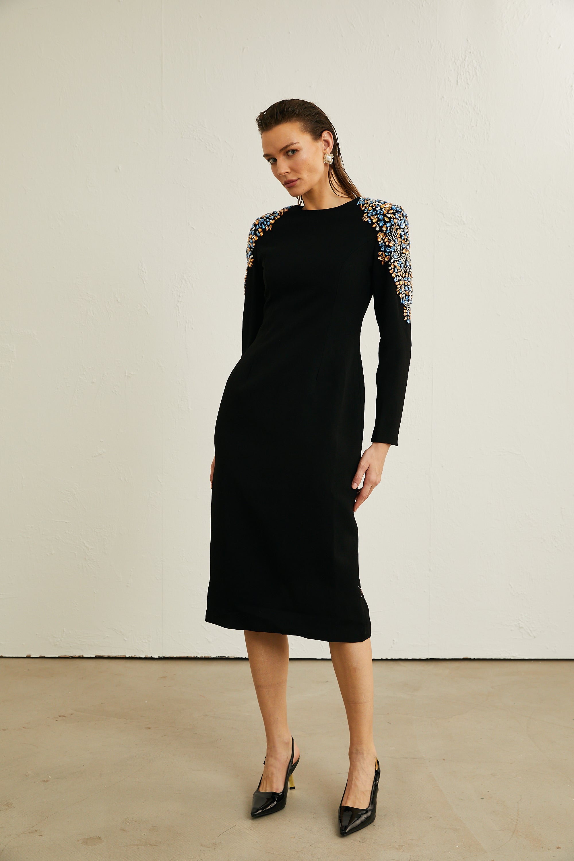 Maëlys black crystal-embellished midi dress (Final Sale-US Only)