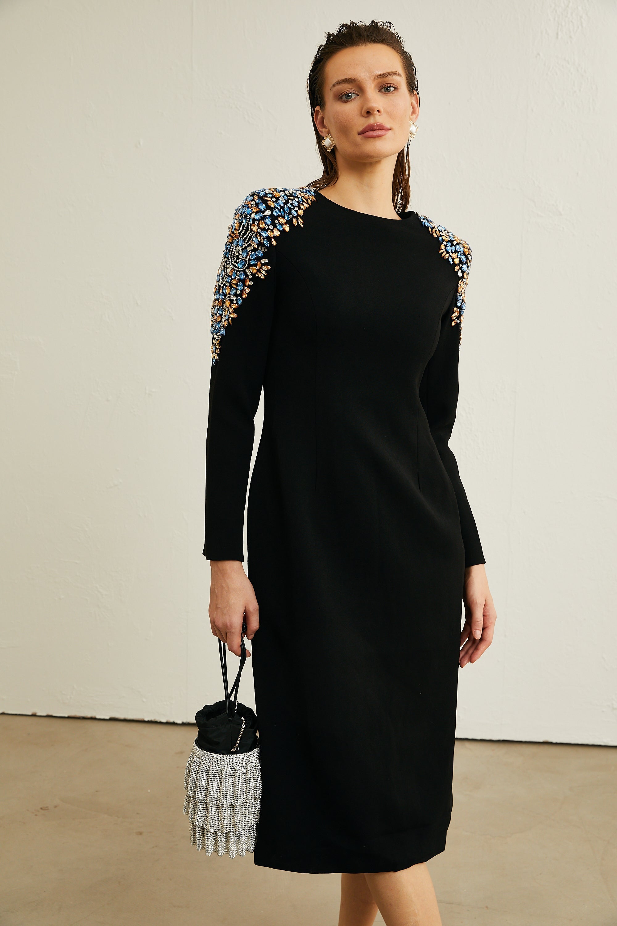 Maëlys black crystal-embellished midi dress (Final Sale-US Only)