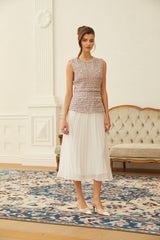 Lola Pink Embellished Tweed Panel Midi Dress