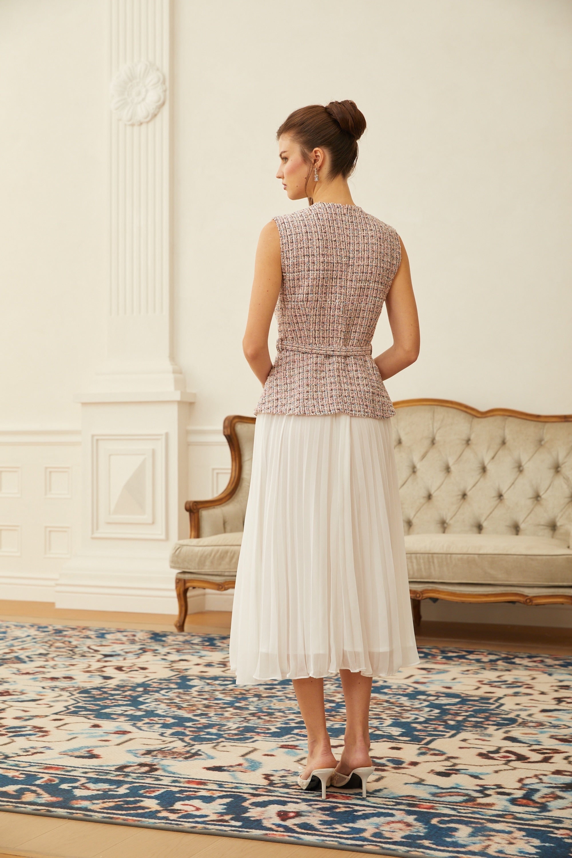 Lola Pink Embellished Tweed Panel Midi Dress